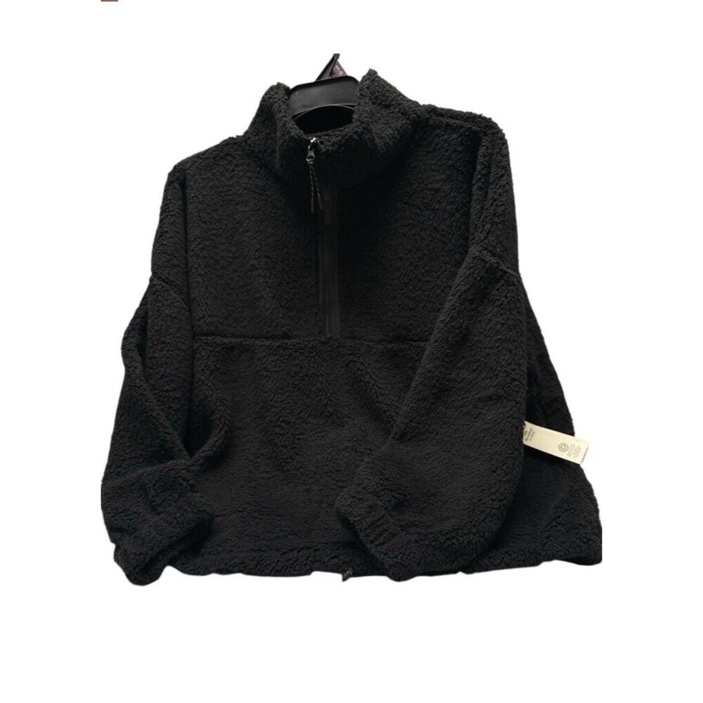 No Boundaries  Black Womens Natural Half Zip Plush Pullover W/Pockets Sz M